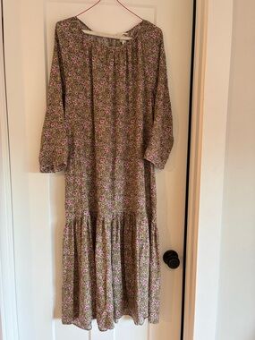 H&M Midi Dress Small 3/4 sleeve Pink/Green whimsy blossom cottagecore prairie
